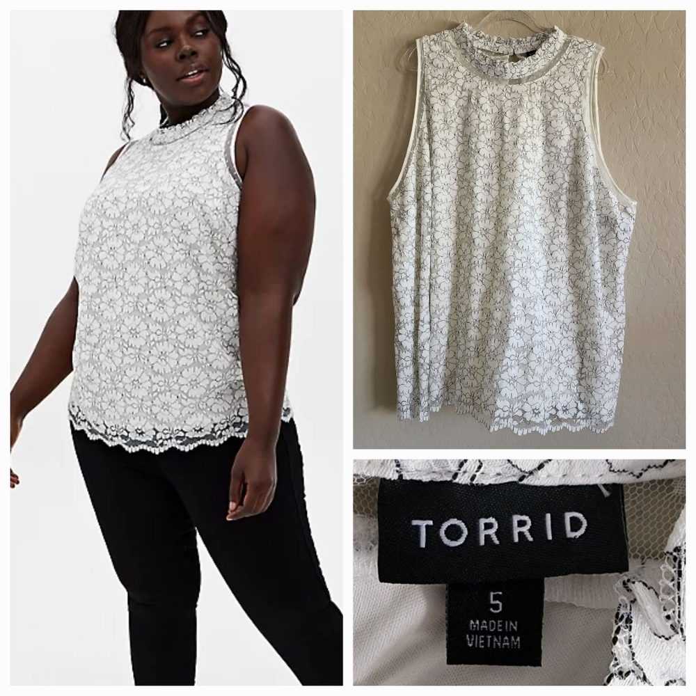 Torrid White Lace Mock Neck Tank Sz 5